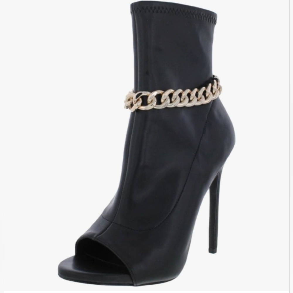 ELETTRA Black Gold Chain peep Toe Booties